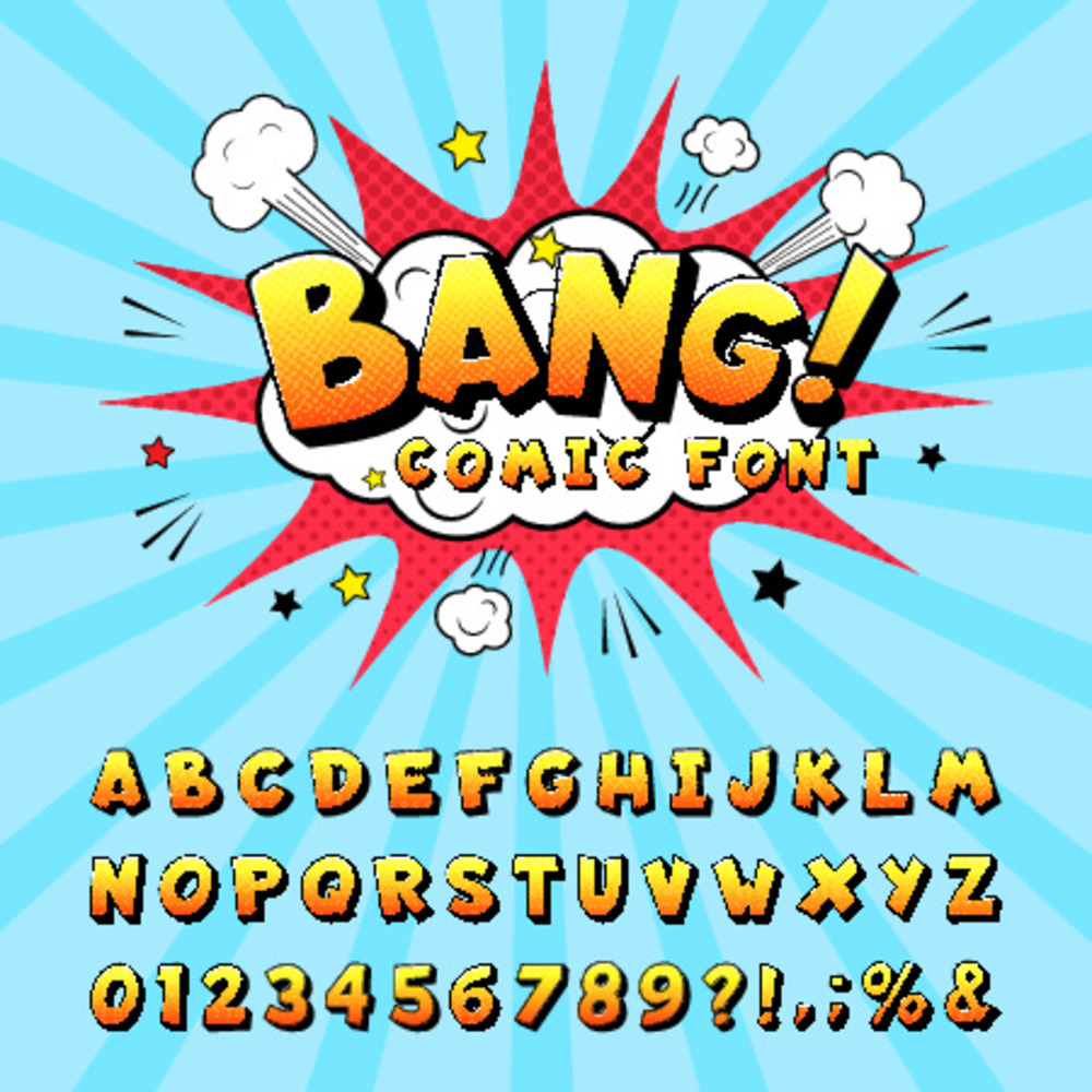 复古卡通漫画书字体 流行艺术中的字母与数字符号设计